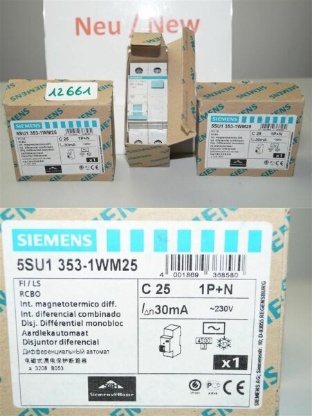 Siemens C 25 5SU1353-1WM25  Fi Leistungsschutzschalter 30mA 230V  25A magnetoter