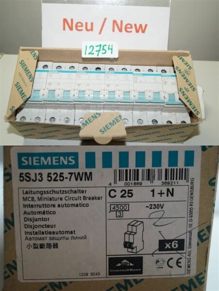 6 x  Siemens C 25 , 5SJ3525-7WM  Leitungsschutzschalter, 5SY35 , 25A , C25  230v
