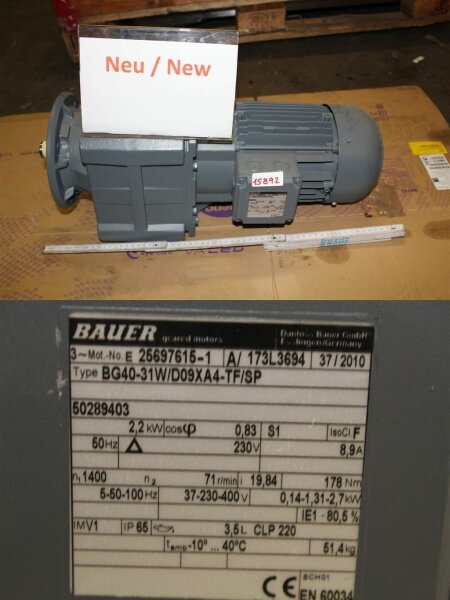 Bauer 2,2 Kw 71 min Getriebemotor BG40-31W/D09XA4-TF/SP Gearbox