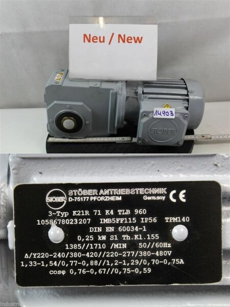 Stöber 0,25 KW 76 min gearbox getriebemotor k21R 71 tlb 960