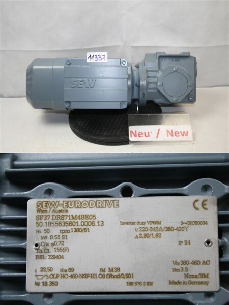 Sew  0,55 kw  61 min  getriebemotor  SF37 DRS71M4BE05 Gearbox