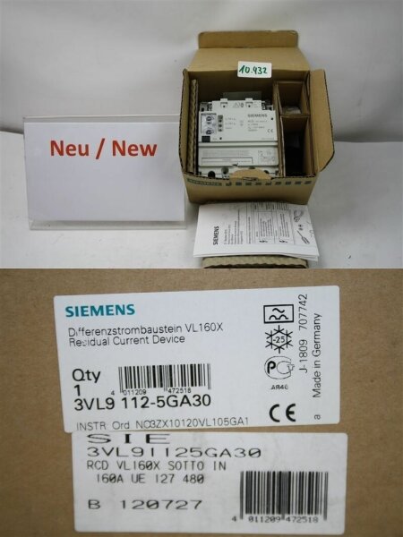 SIEMENS 3VL9112-5ga30   Differenzstrom Baustein VL160x  160A