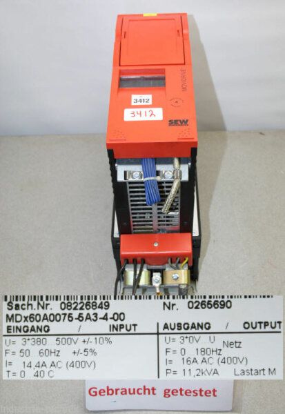 SEW Movidrive MDX60A00755A3400 Frequenzumrichter MDX60A0075-5A3-4-00  11,2 kva 0