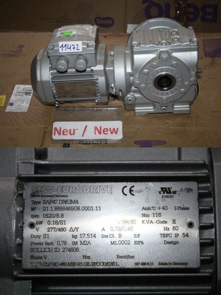 SEW  0,18 kw  24 min  getriebemotor R27 DR63M4 Gearbox  sterngetriebe 
