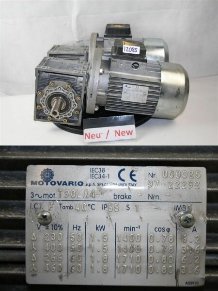 Motovario  1,5 kw  186 min  NMRV 063  getriebemotor T90LA4 gearbox