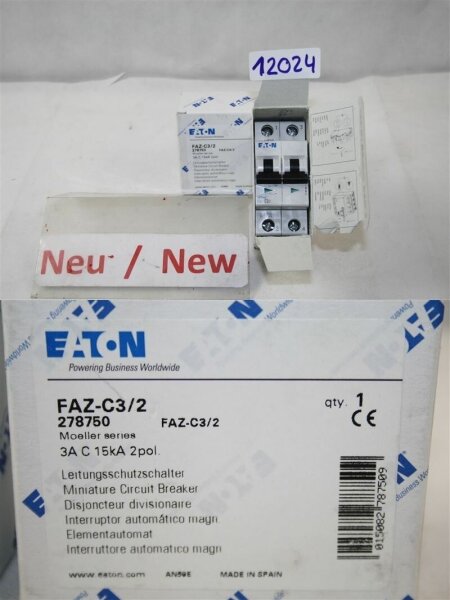 Eaton moeller FAZ-C35/2 3A B 15KA 2POL Leitungsschutzschalter miniature circuit
