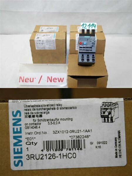 Siemens 3RU2126-1HC0 overload relay  5,5-8,0  A  UEBERLASTRELAIS