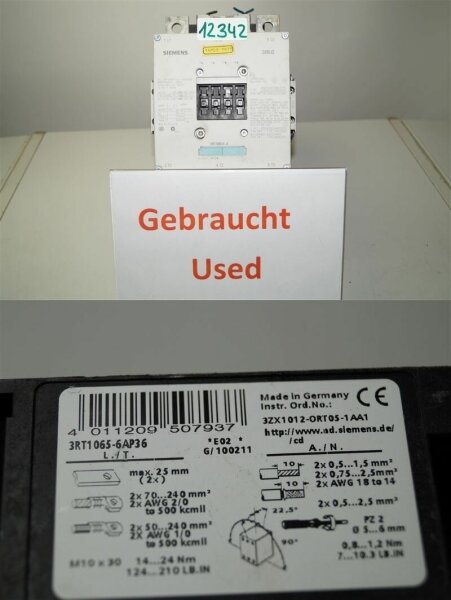 Siemens SIRIUS 3RT1065-6AP36  , 132 KW  , 3RT1065-6...6, 3RH1921-1DA11