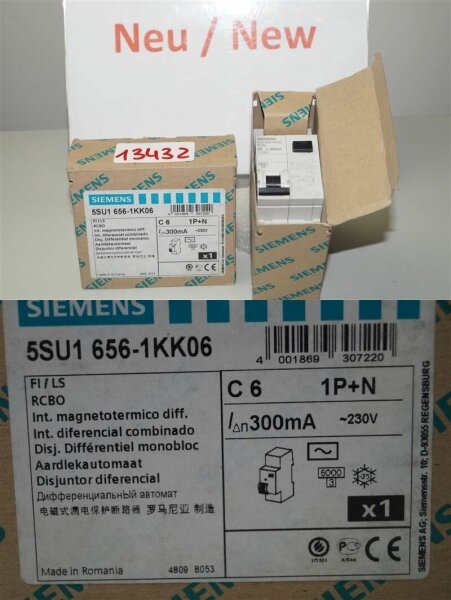 Siemens 5SU1656-1KK06 FI Leistungsschalter RCBO  circuit Breaker C 6A 1P+N