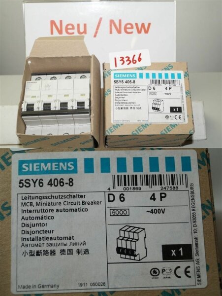 Siemens 5SY6406-8 Leistungsschutzschalter 5SY64 MCB circuit Breaker d 6 4P