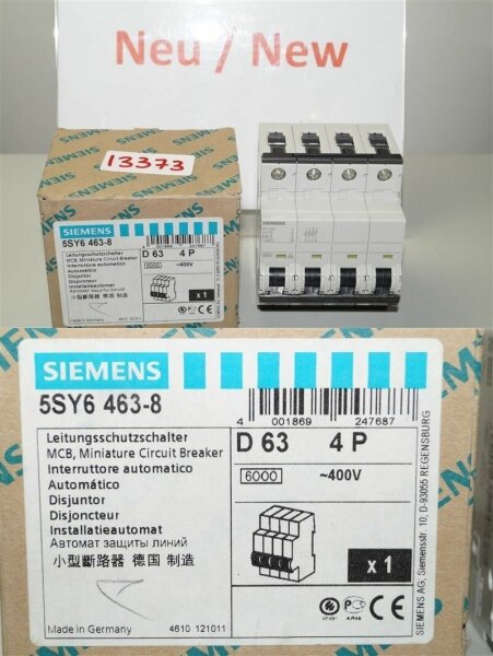 Siemens 5SY6463-8 Leistungsschutzschalter 5SY64 MCB circuit Breaker D 63A  4P