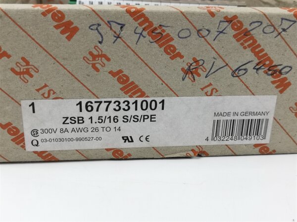 Details about   Weidmüller ZSB 1.5/16 S/-/PE Basisklemmblock 1677491001 