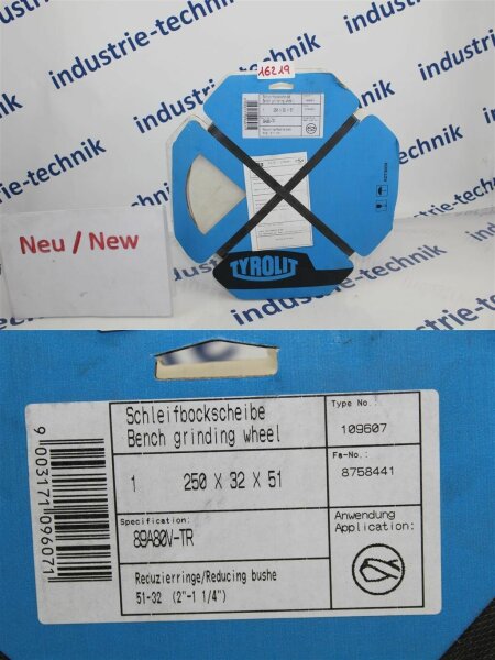 TYROLIT Schleifbockscheibe 109607 Schleifstein Schleifscheibe 250x32x51