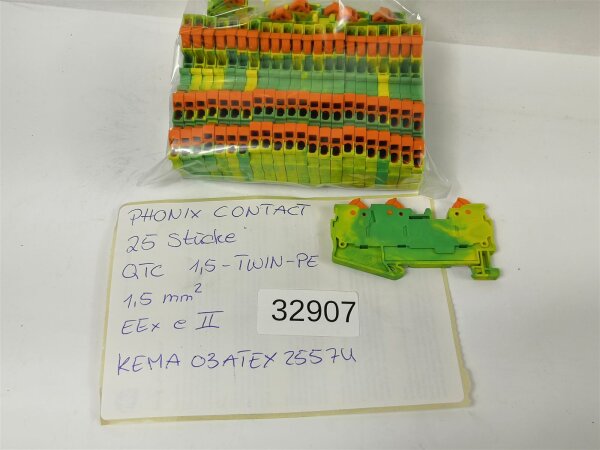 25 STÜCKE Phoenix Contact QTC 1,5-TWIN-PE Reihenklemme Durchgangsklemme 1,5mm² Grün-Gelb