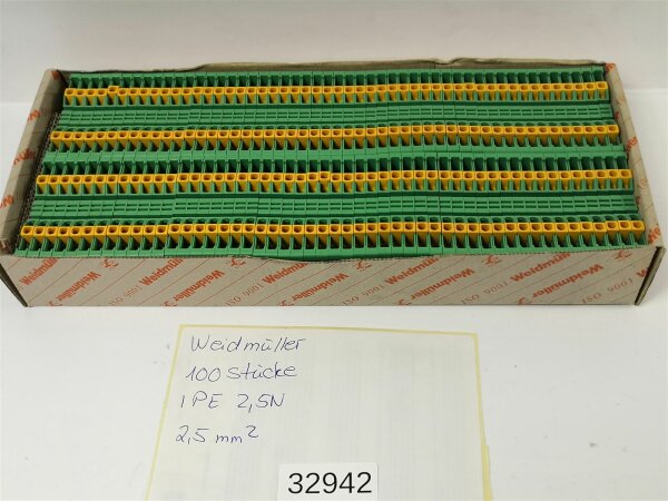 100 STÜCKE Weidmüller IPE 2,5N 2,5mm² Reihenklemme Durchgangsklemme Grün