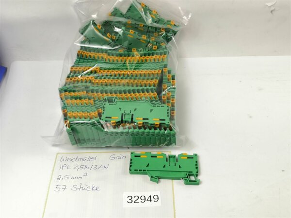 57 STÜCKE Weidmüller IPE2,5N/3AN 2,5mm² Reihenklemme Durchgangsklemme Grün