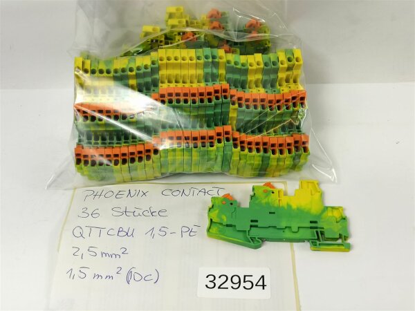 36 STÜCKE Phoenix Contact QTTCBU 1,5-PE 2,5mm² Reihenklemme Durchgangsklemme Grün-Gelb