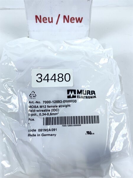 Murr Elektronik 7000-12593-0000000 MOSA M12 Stecker Buchse mit Schneidklemme