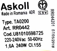Askoll TA0200 Whirlpool Antriebsmotor Motor 240W