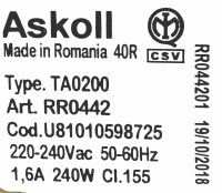Askoll 240W TA0200 Whirlpool Antriebsmotor 220-240Vac...