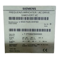 Siemens 6SE7026-0HF60 Frequenzumrichter SIMOVERT VC