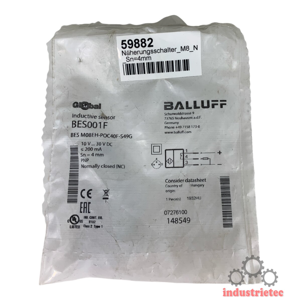 BALLUFF BES001F BES M088EH-POC40F-S49G Näherungsschalter Sensor, 50,00