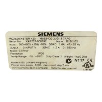 OHNE DECKEL! Siemens 6SE6420-UD13-7AA0 MICROMASTER