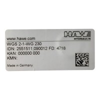 HAWE WGS 2-1-WG 230 Wegesitzventil Ventil KTS GM5000