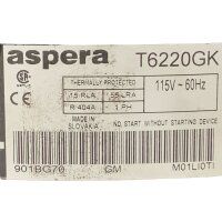 aspera T6220GK Kompressor Verdichter Kühlkompressor 115V 60Hz