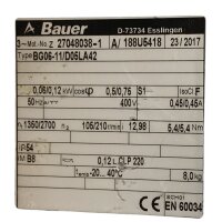 Bauer 0,06KW 105min BG06-11/D05LA42 Getriebemotor Gearbox