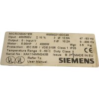 Siemens MICROMASTER 6SE9221-0DC40 AC Drive