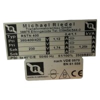 Michael Riedel RSTN400 Transformator Trafo