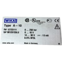 WIKA A-10 12725111 Drucktransmitter Transmitter