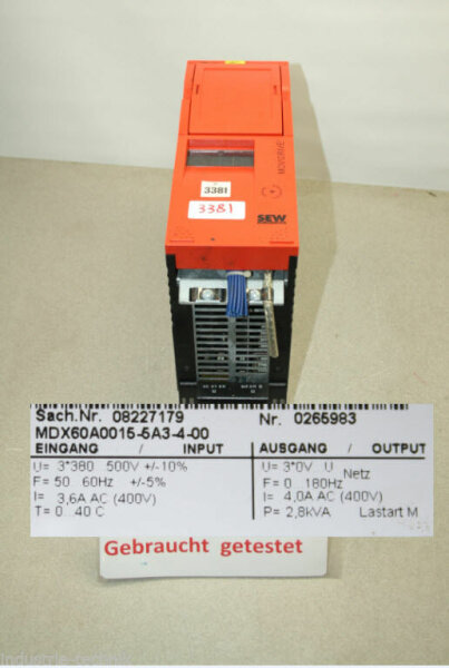 SEW Movidrive Frequenzumrichter MDX60A0015-5A3-4-00 2,8 kva MDX60A00155A3400 inv