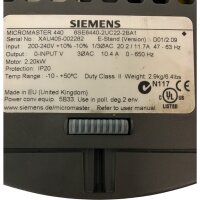 Siemens MICROMASTER 440 6SE6440-2UC22-2BA1 2,20KW...