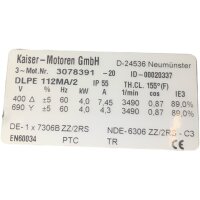 Kaiser Motoren DLPE 12MA/2 Elektromotor 3490min 60Hz 4kW