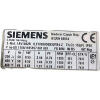 Siemens 1AV1082B 1LE10020DB222FB4-Z Niederspannungsmotor...