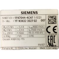Siemens 1FK7044-4CH7 1-1CG1 Servomotor