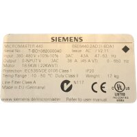 Siemens Micromaster440 6SE6440-2AD31-8DA1 Frequenzumrichter 18,5kW