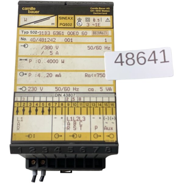 Camille Bauer SINEAX PQ502 Leistungs-Messumformer 502-91B3 G361 00E0 60