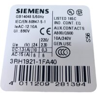 SET Inhalt 6 Stück!!! Siemens 3RH1921-1FA40 Hilfsschalterblock