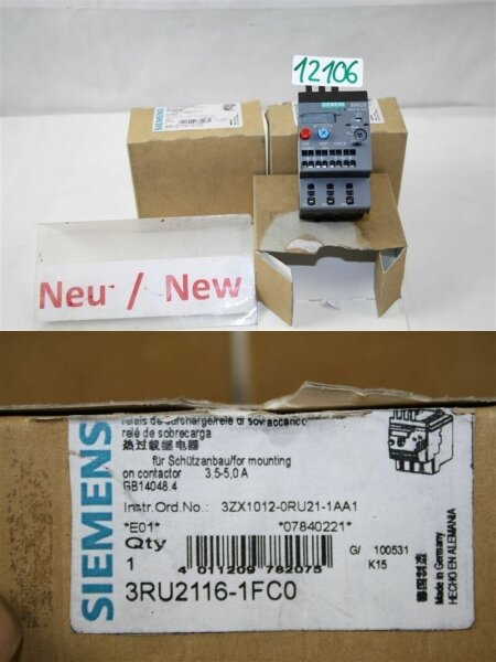 Siemens 3RU2126-1FC0 overload relay UEBERLASTRELAIS 3,5 - 5,0  A