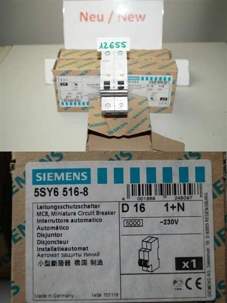 Siemens D16  5SY65 Leitungsschutzschalter 5SY6516-8  16A  230v  1+N