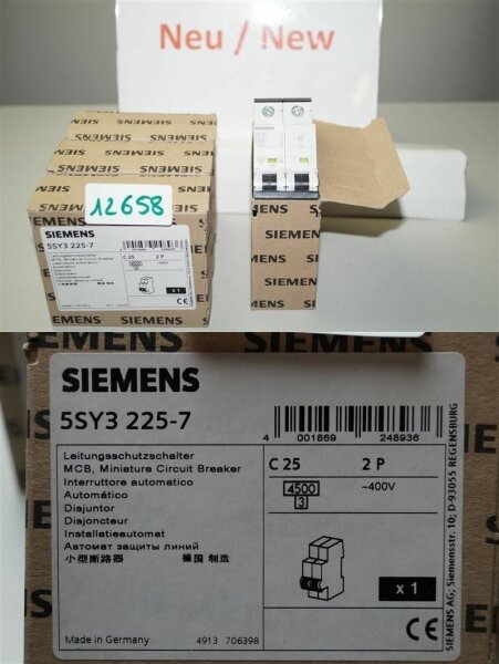 Siemens C25 , 5SY3525-7 Leitungsschutzschalter 25A , C25  400v  2POL