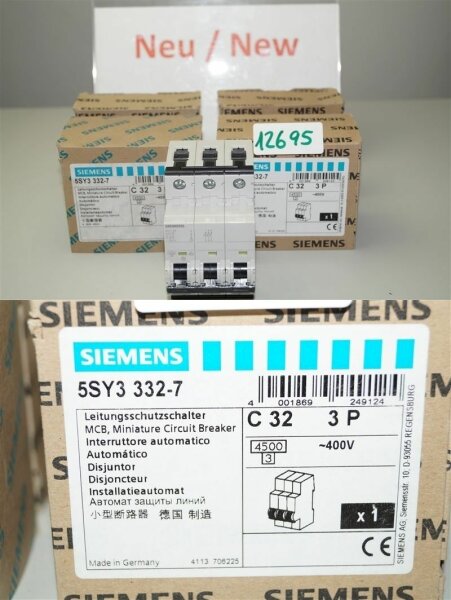 Siemens C 32 , 5SY3332-7 Leitungsschutzschalter, 5SY33,32A , C32  400v, 3 POLIG