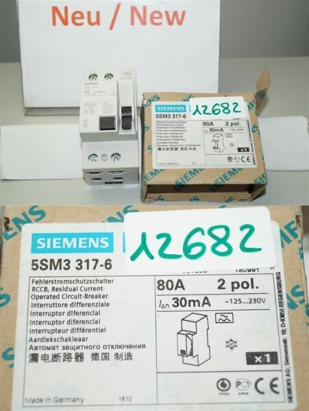 Siemens Fehlerstrom-Schutzschalter 80A fehlerstromschutzschalter 30mA 5SM3317-6