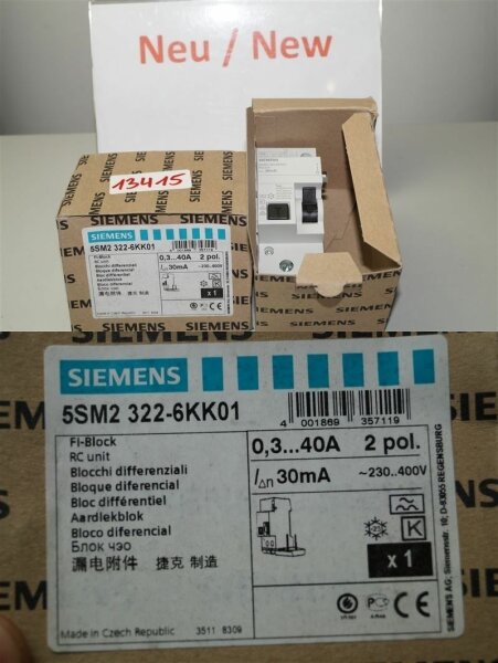 siemens 5SM2322-6KK01  FI BLOCK  RC UNIT 0,3....40A    2POL