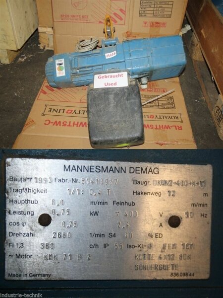 Demag DKUN2-400-K-V1  400 kg Kettenzug ohne steuerung