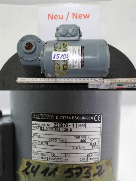 BAUER 0,15 kw 270 min gearbox getriebemotor E2-20/DU52-139-S