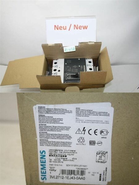 siemens 3VL2712-1EJ43-0AA0 LEISTUNGSSCHALTER CIRCUIT BREAKER  125 A